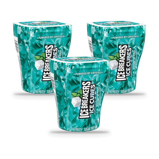 Ice Breakers Ice Cubes Wintergreen Sugar-Free Gum 3.24oz Bottles 3-Pack