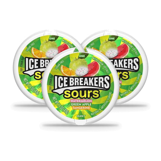 Ice Breakers Sours Sour Fruit Sugar-Free Mints 1.5oz Tins — 3-Pack