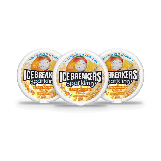Ice Breakers Sparkling Pineapple Mango Seltzer Sugar-Free Mints 1.5oz Tins 3-pack