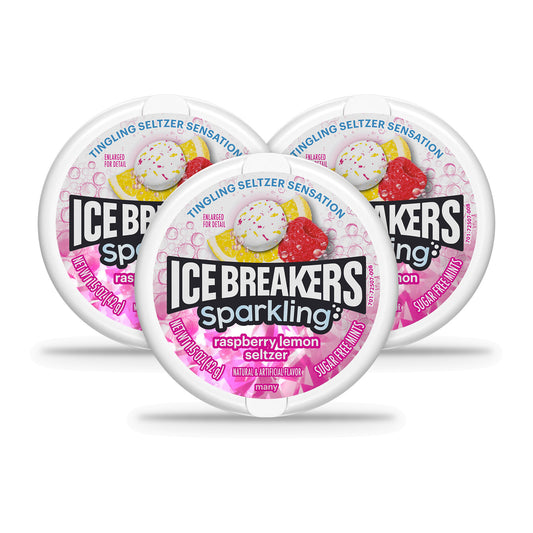 Ice Breakers Sparkling Raspberry Lemon Seltzer Sugar-Free Mints 1.5oz Tins 3-pack