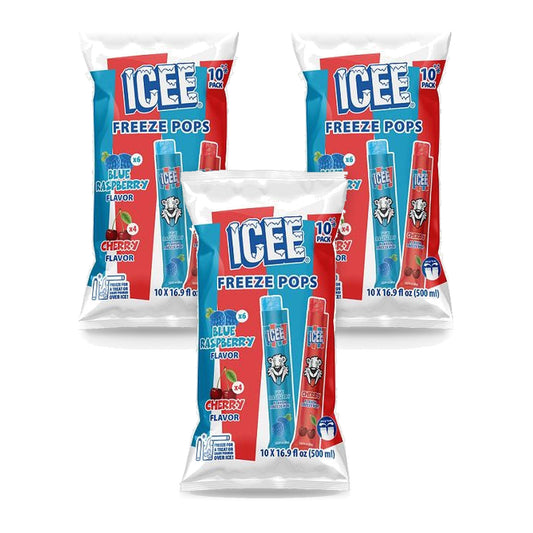ICEE Freeze Pops Blue Raspberry & Cherry 10ct Bags 3-Pack