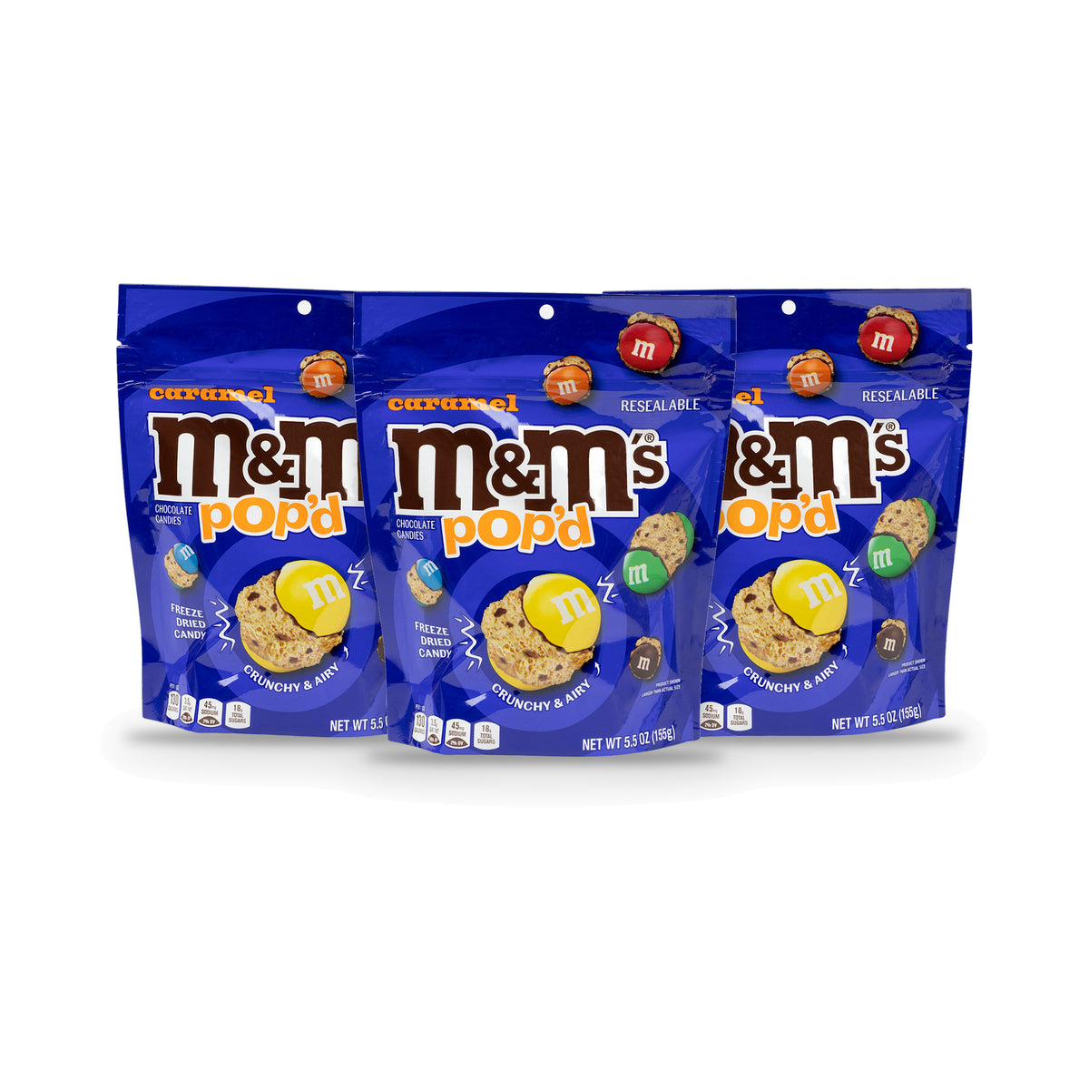 M&M's POP'd Caramel Freeze Dried Candy 5.5oz Pouches 3-pack