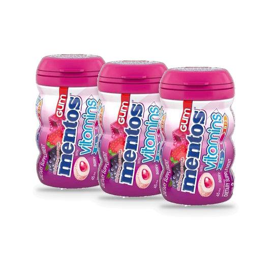 Mentos Berry Sugar-Free Chewing Gum 3.18oz Bottles (45 Pieces) 3-Pack