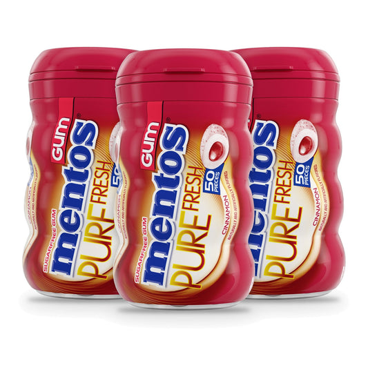 Mentos Pure Fresh Cinnamon Sugar-Free Gum 3.53oz Bottles (50 Pieces) 3-pack