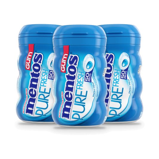 Mentos Pure Fresh Mint Sugar-Free Gum 3.53oz Bottles (50 Pieces) 3-pack