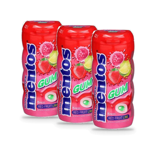 Mentos Pure Fresh Red Fruit Sugar-Free Gum 15pc Bottles (1.06oz) 3-Pack