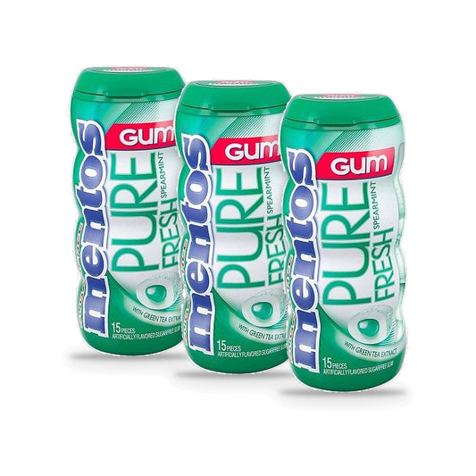 Mentos Pure Fresh Spearmint Sugar-Free Gum 15pc Bottles (1.06oz) 3-Pack