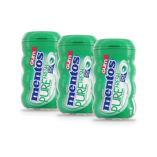 Mentos Pure Fresh Spearmint Sugar-Free Gum 3.53oz Bottles (50 Pieces) 3-Pack