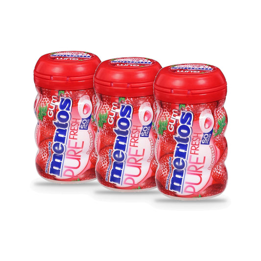 Mentos Pure Fresh Strawberry Sugar-Free Gum 3.53oz Bottles (50 Pieces) 3-Pack