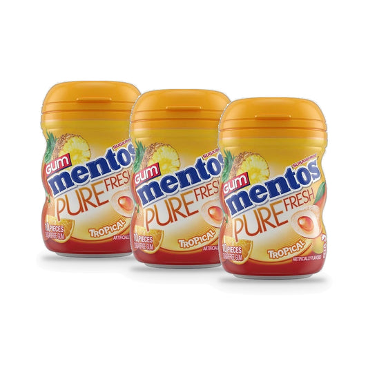 Mentos Pure Fresh Tropical Sugar-Free Gum 10pc Mini Bottles (0.7oz) 3-Pack