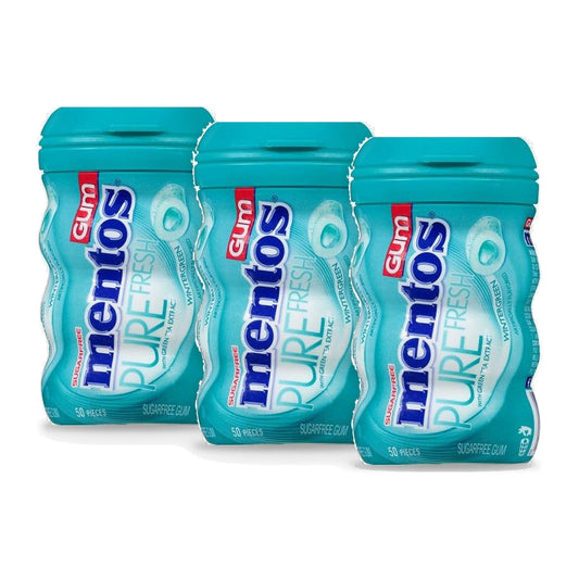 Mentos Pure Fresh Wintergreen Sugar-Free Gum 3.53oz Bottles (50 Pieces) 3-Pack