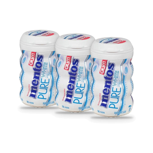Mentos Pure White Sweet Mint Sugar-Free Gum 3.53oz Bottles (50 Pieces) 3-Pack