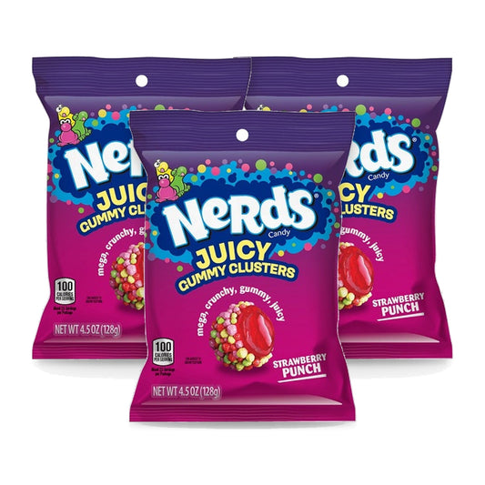 Nerds Juicy Gummy Clusters Strawberry Punch 4.5oz Peg Bags 3-Pack