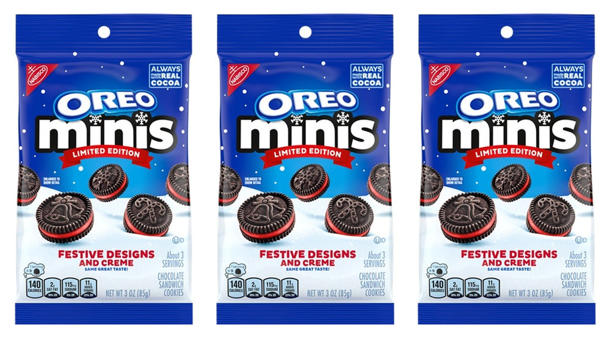 Oreo Mini Festive Designs and Creme Limited Edition 3-pack, three 3 oz bags