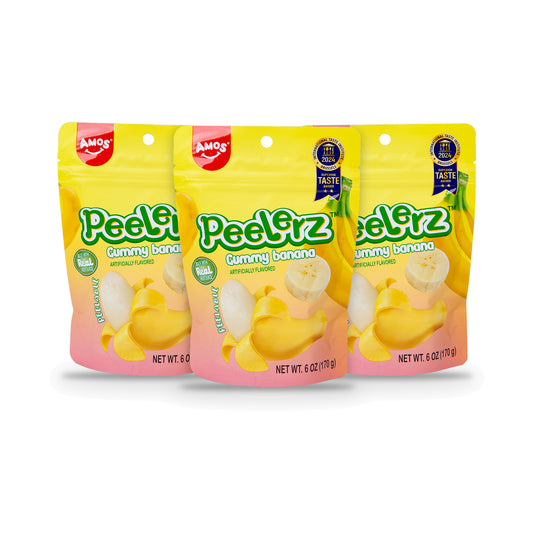 Amos Peelerz Gummy Banana 6oz Peg Bags 3-pack