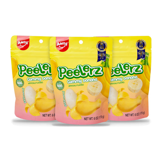 Amos Peelerz Gummy Banana 6oz Peg Bags 3-pack