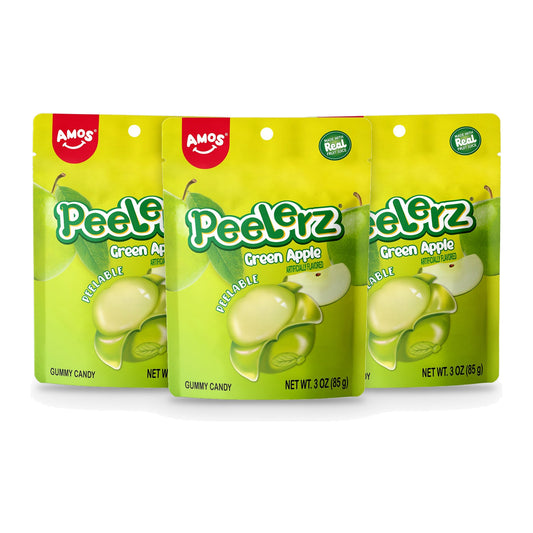 Amos Peelerz Gummy Green Apple 3oz Peg Bags 3-pack