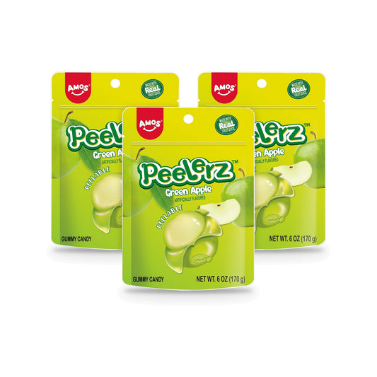 Amos Peelerz Gummy Green Apple 6oz Peg Bags 3-Pack