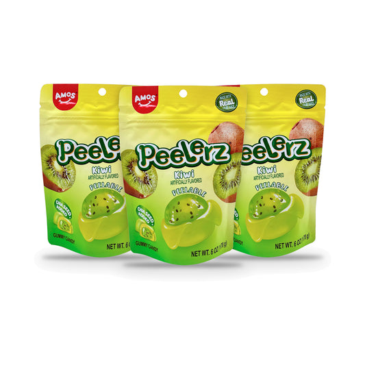 Amos Peelerz Gummy Kiwi 6oz Peg Bags 3-pack