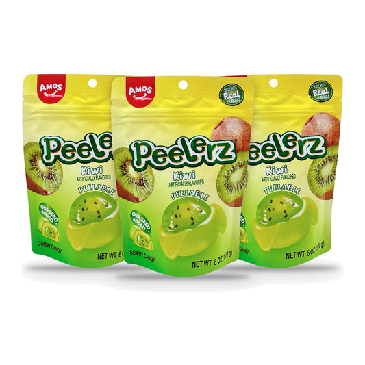 Amos Peelerz Gummy Kiwi 6oz Peg Bags 3-pack