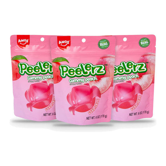 Amos Peelerz Gummy Peach 6oz Peg Bags 3-pack
