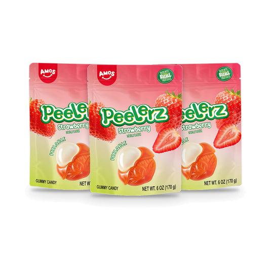 Amos Peelerz Gummy Strawberry 6oz Peg Bags 3-pack