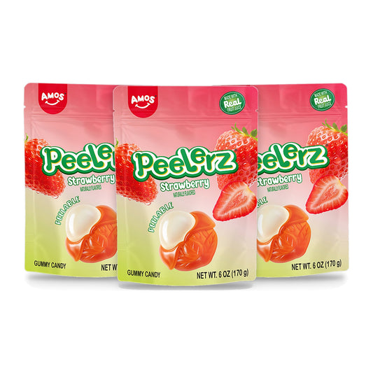 Amos Peelerz Gummy Strawberry 6oz Peg Bags 3-pack