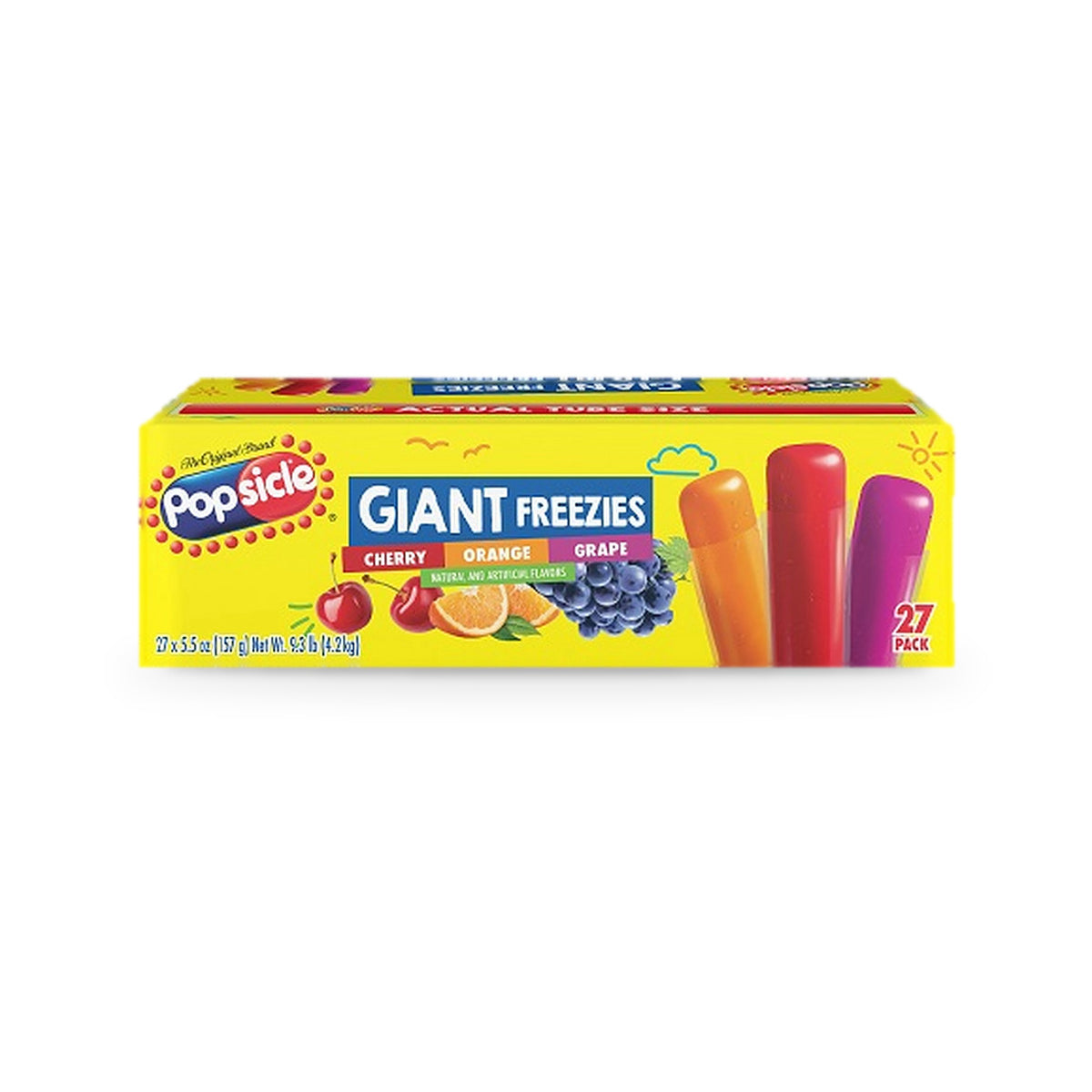 Popsicle Giant Freezies Cherry Orange Grape 5.5oz, box of 27 freeze pops