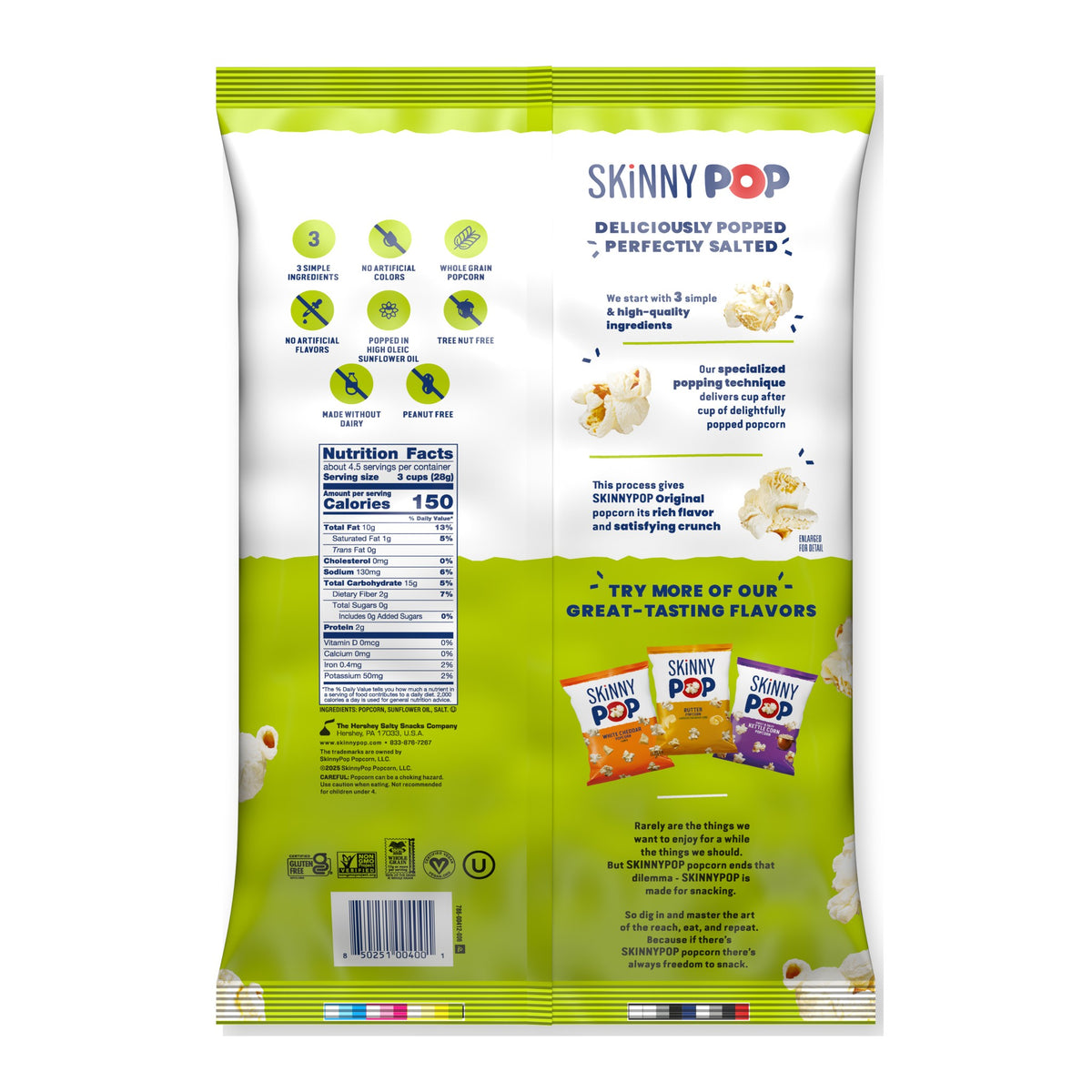 SkinnyPop Original Popcorn 4.4oz Bag — back of package
