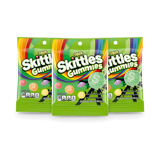 Skittles Gummies Sour 5.8oz Peg Bag 3-Pack