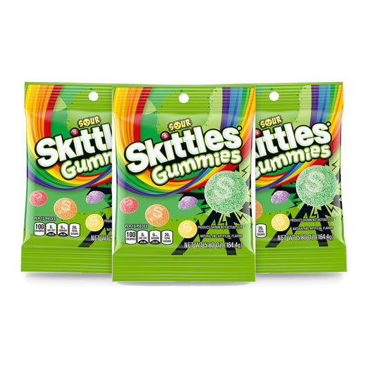 Skittles Gummies Sour 5.8oz Peg Bag 3-Pack