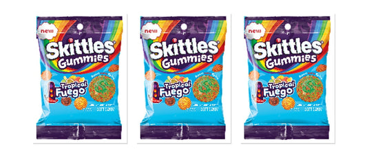 Skittles Gummies Tropical Fuego 5.8oz Peg Bag 3-Pack