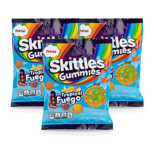 Skittles Gummies Tropical Fuego 5.8oz Peg Bag 3-pack