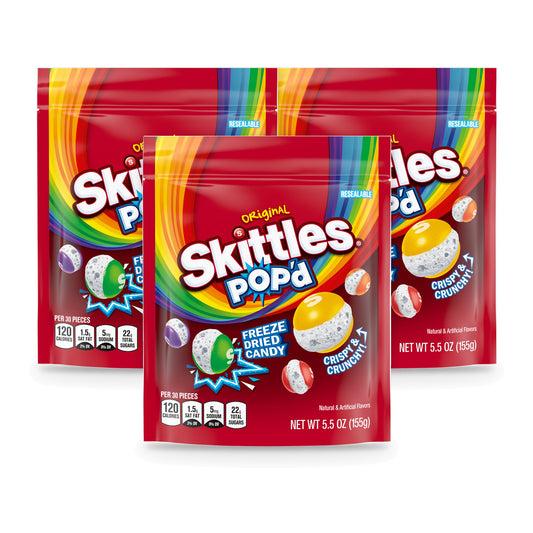 Skittles POP'd Original Freeze Dried Candy 5.5oz Pouches 3-pack