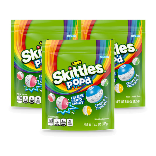 Skittles POP'd Sour Freeze Dried Candy 5.5oz Pouches 3-pack