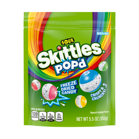 Skittles POP'd Sour Freeze Dried Candy 5.5oz Pouches