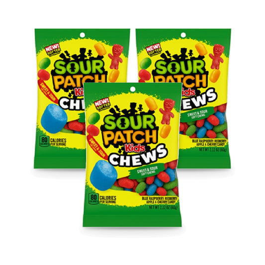 Sour Patch Kids Chews Assorted 2.12oz Peg Bag - 3-Pack