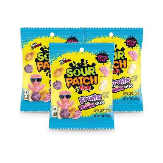 Sour Patch Kids Fruit Mix Tropical 3.08oz Peg Bag 3-Pack