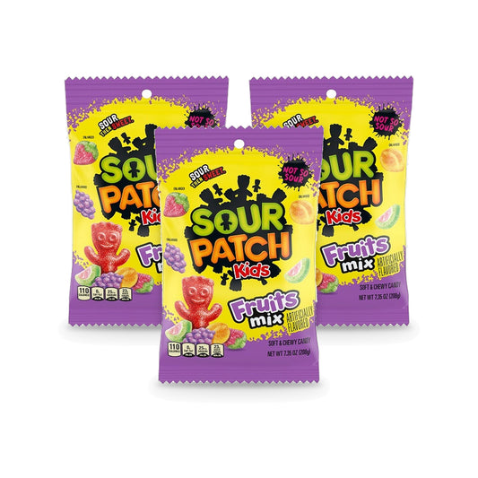 Sour Patch Kids Fruits Mix 7.35oz Peg Bag 3-Pack