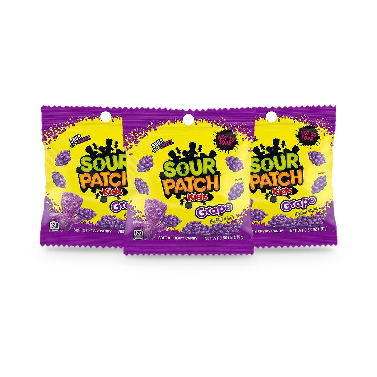 Sour Patch Kids Grape 3.58oz Peg Bag 3-Pack, three bags