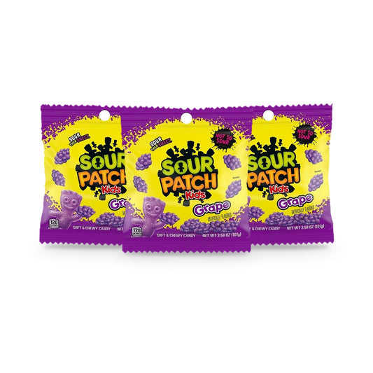 Sour Patch Kids Grape 3.58oz Peg Bag 3-Pack, three bags
