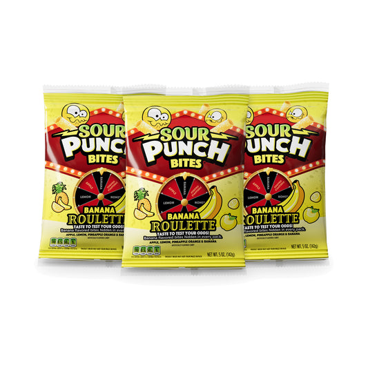 Sour Punch Banana Roulette Bites 5oz Peg Bags 3-pack