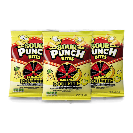 Sour Punch Banana Roulette Bites 5oz Peg Bags 3-pack