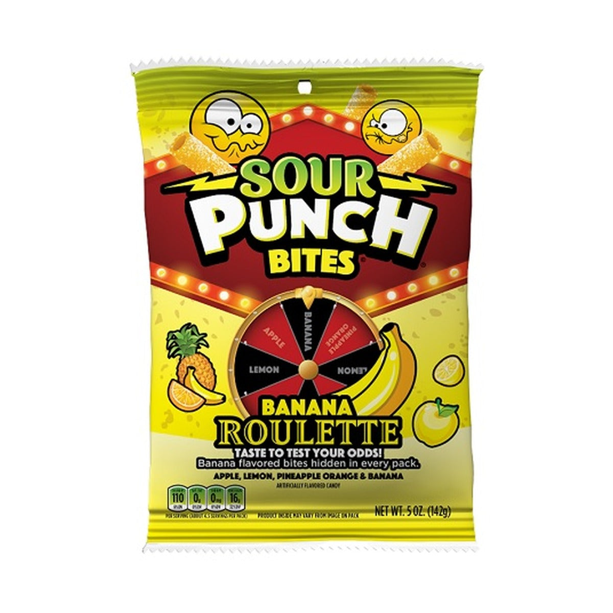 Sour Punch Banana Roulette Bites 5oz Peg Bags