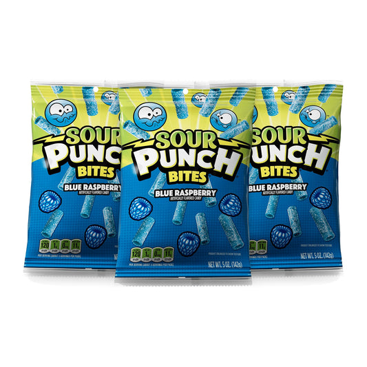 Sour Punch Bites Blue Raspberry 5oz Peg Bags 3-pack