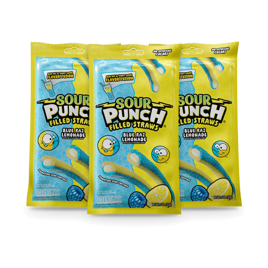 Sour Punch Filled Straws Blue Raz Lemonade 5oz Peg Bags 3-pack