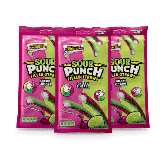 Sour Punch Filled Straws Cherry Limeade 5oz Peg Bags 3-pack