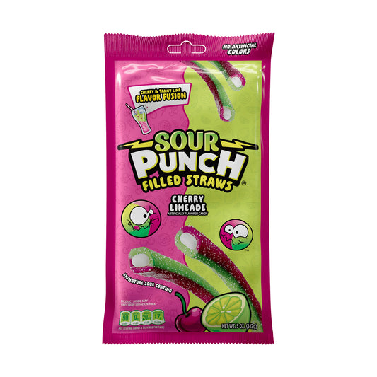 Sour Punch Filled Straws Cherry Limeade 5oz Peg Bags