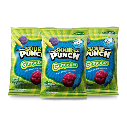 Sour Punch Gummies Assorted 6.75oz Peg Bags 3-pack