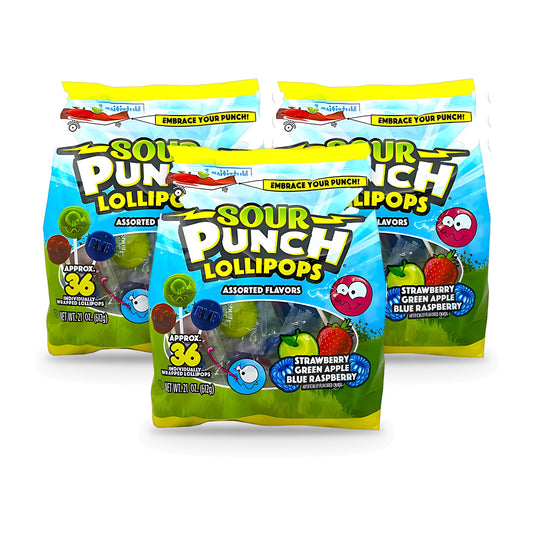 Sour Punch Lollipops Bag 21oz Candy 3-Pack